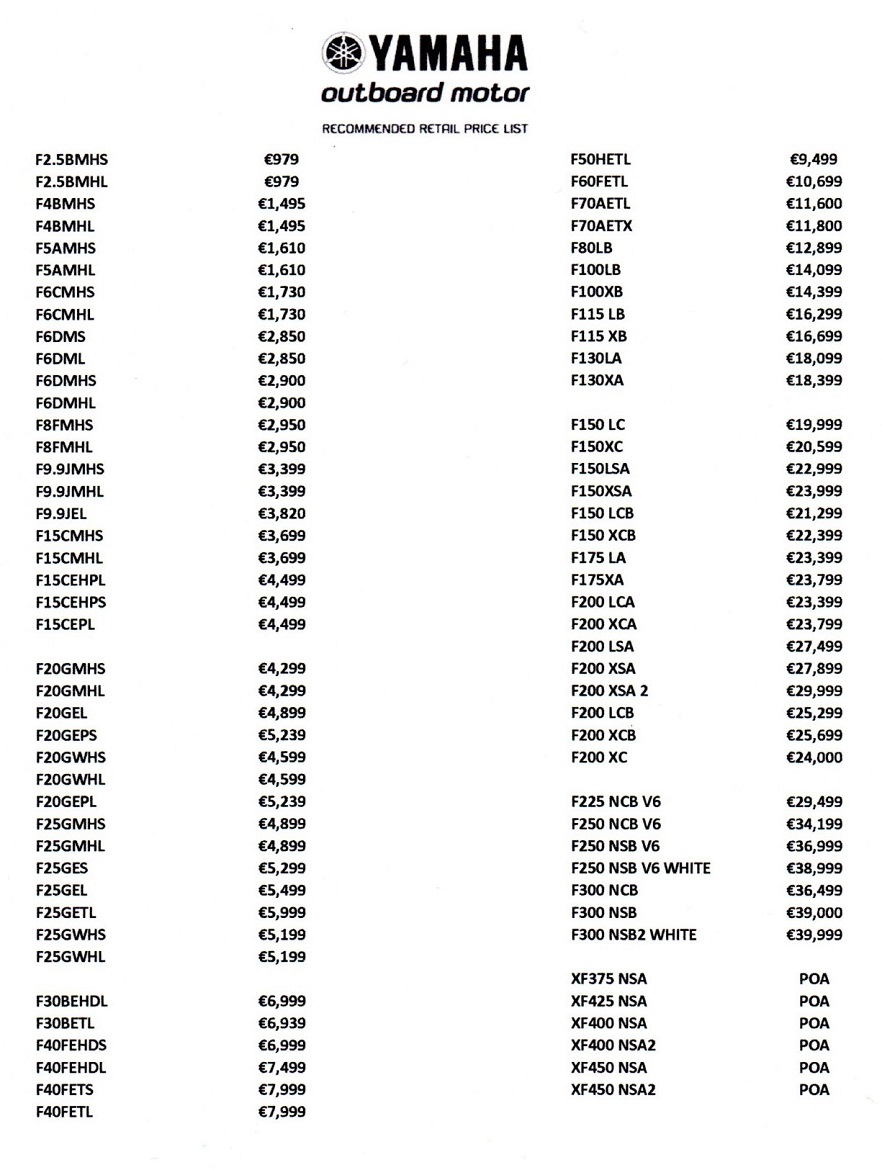 Yamaha Price List